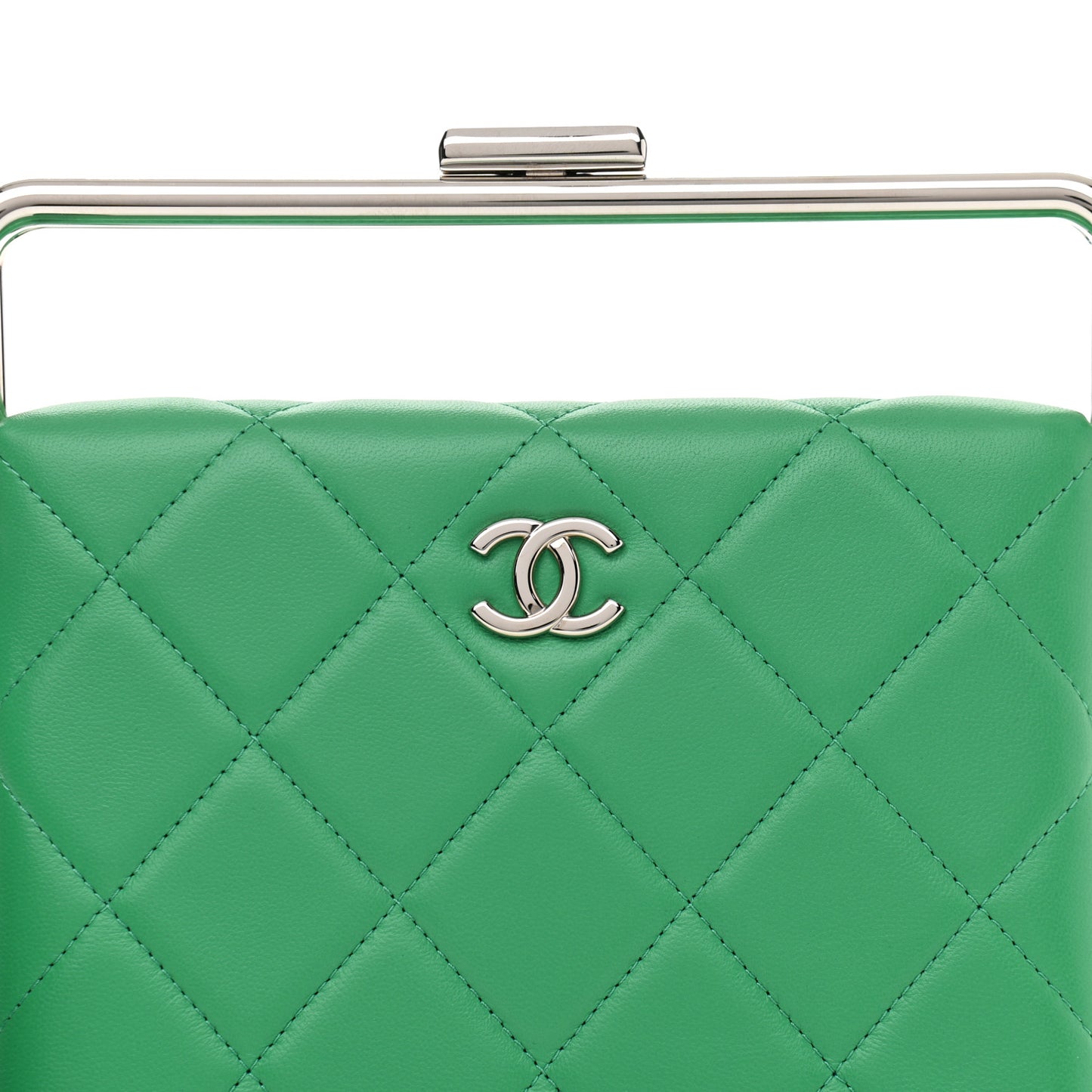 Quilted Lambskin Metal Bar Clutch Bag Green