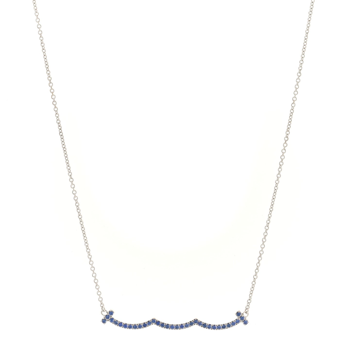 18K White Gold Blue Sapphire Wave Pendant Necklace