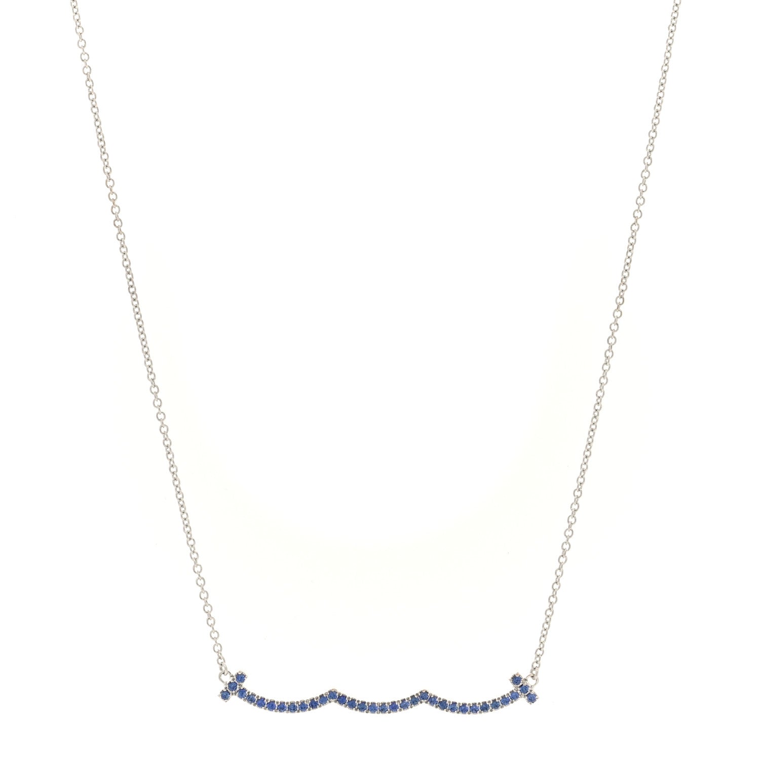 Tiffany 18K White Gold Blue Sapphire Wave Pendant Necklace 1 of 5