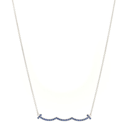 Tiffany 18K White Gold Blue Sapphire Wave Pendant Necklace 1 of 5