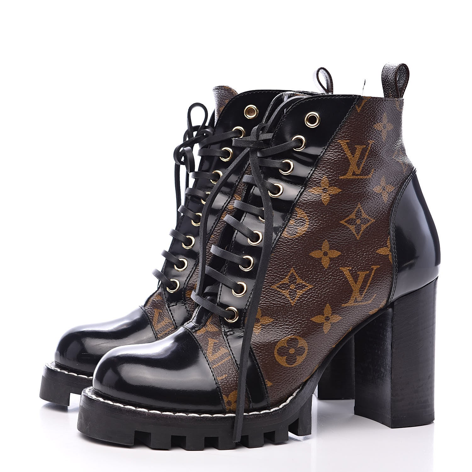 Louis Vuitton Patent Calfskin Monogram Star Trail Ankle Boots 38 Black 3 of 11