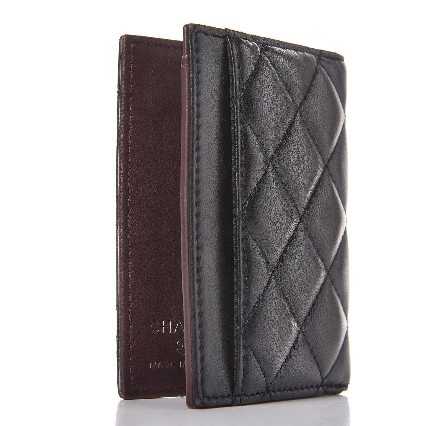 Lambskin Quilted Card Holder Wallet Black