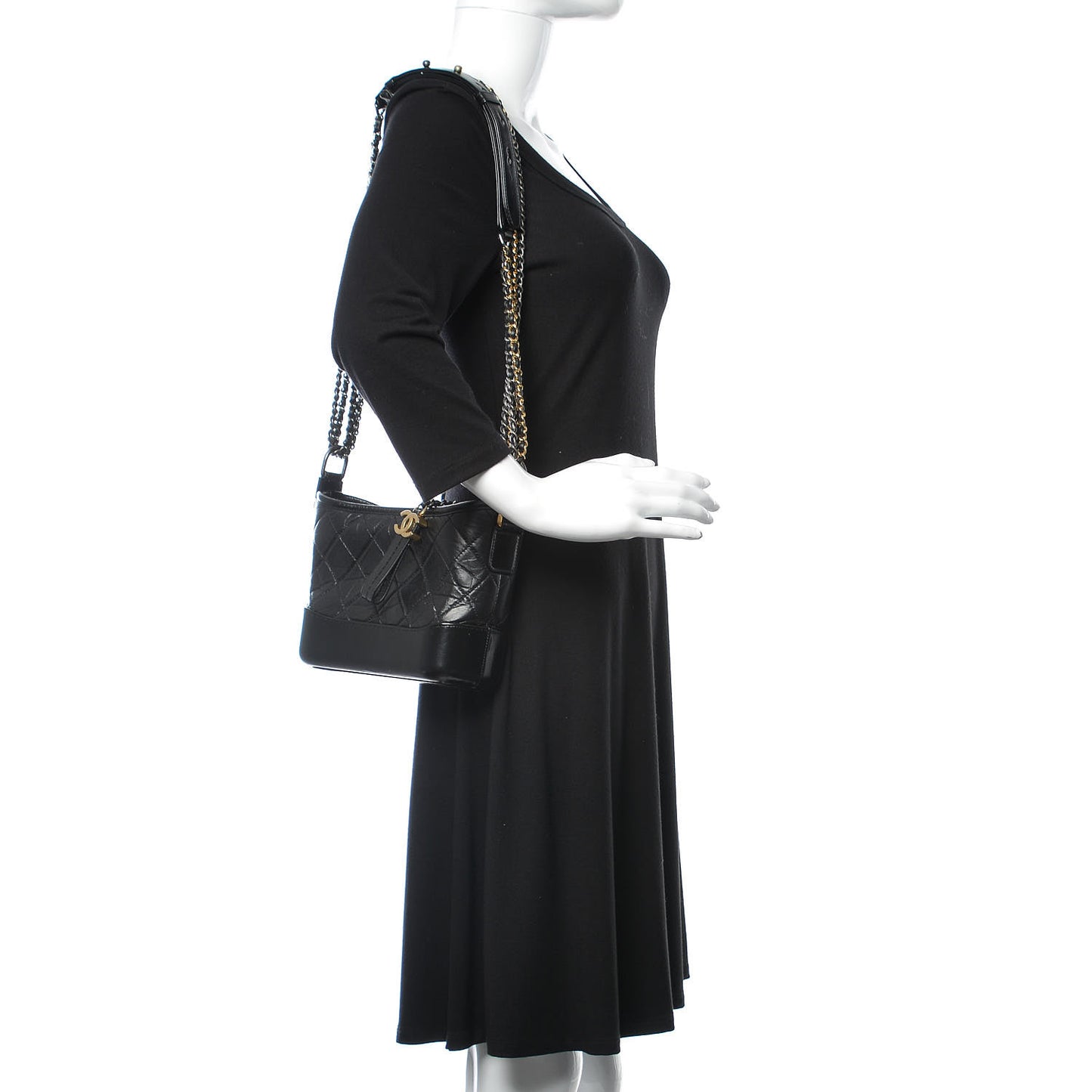 Aged Calfskin Quilted Small Gabrielle Hobo Black