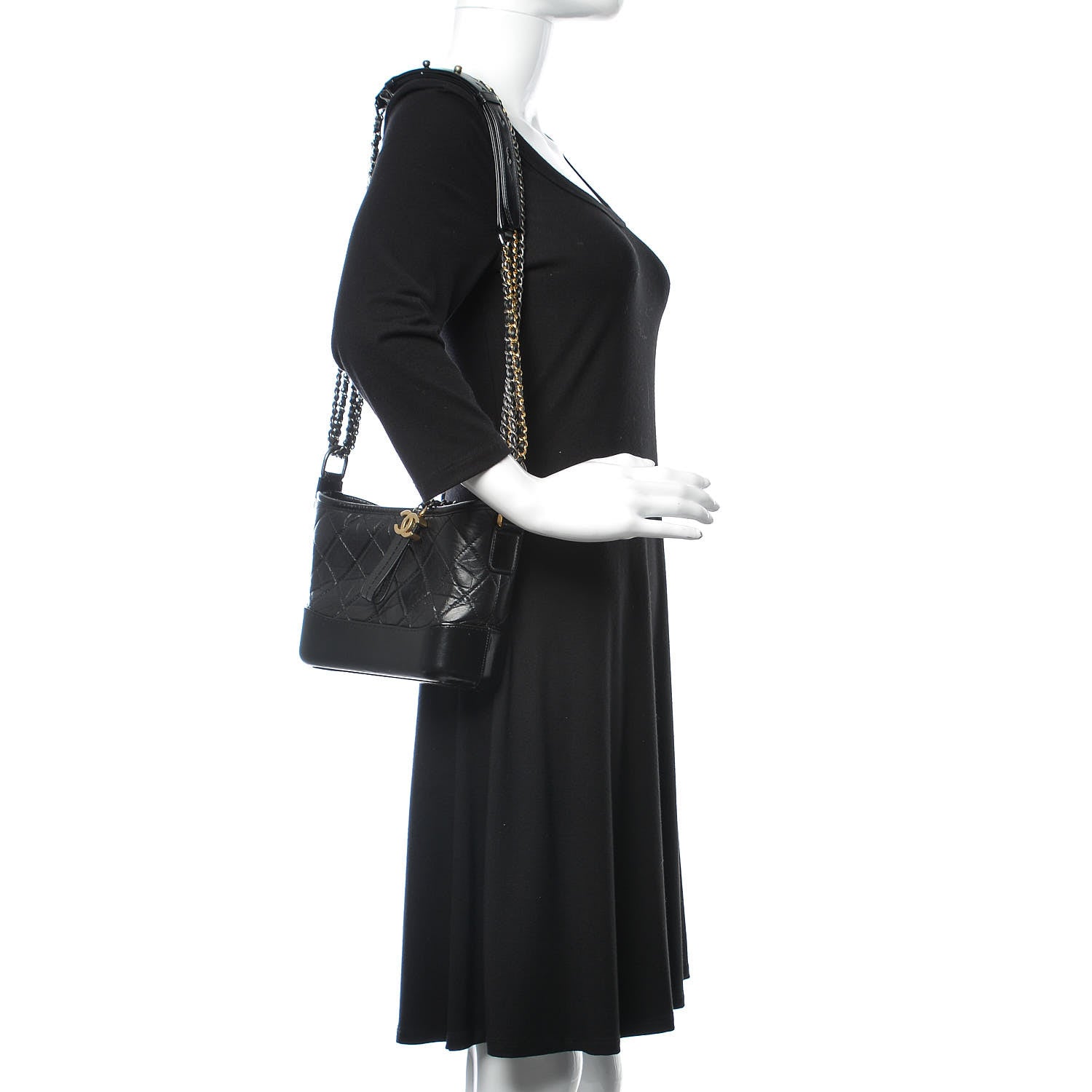 Chanel Aged Calfskin Quilted Small Gabrielle Hobo Black 4 of 13