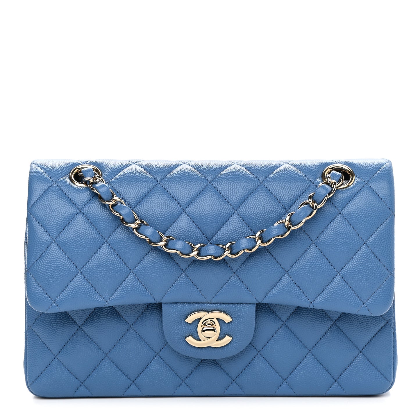 Caviar Quilted Small Double Flap Blue