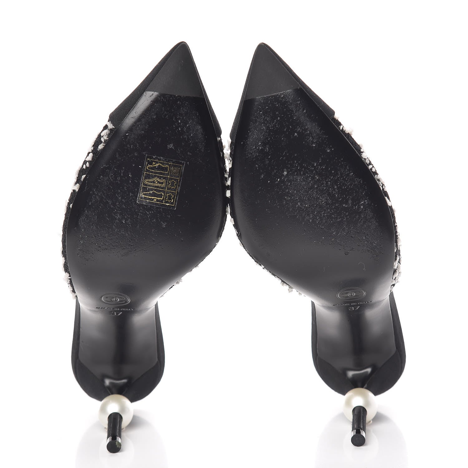 Chanel Tweed Grosgrain Pearl Mules 37 Black White 7 of 13