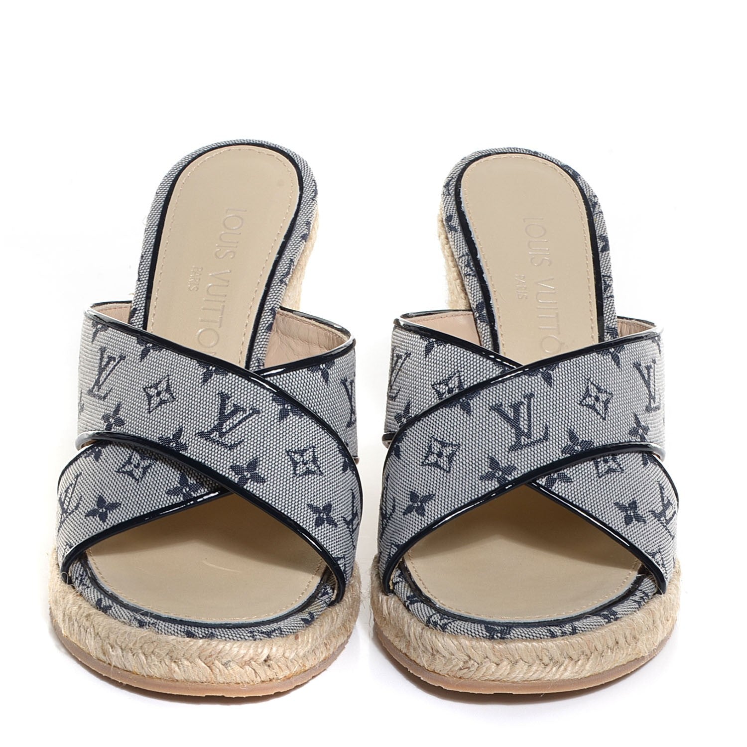 Louis Vuitton Mini Monogram Ibiza Open Toe Mules 37 Blue Nuit 2 of 8