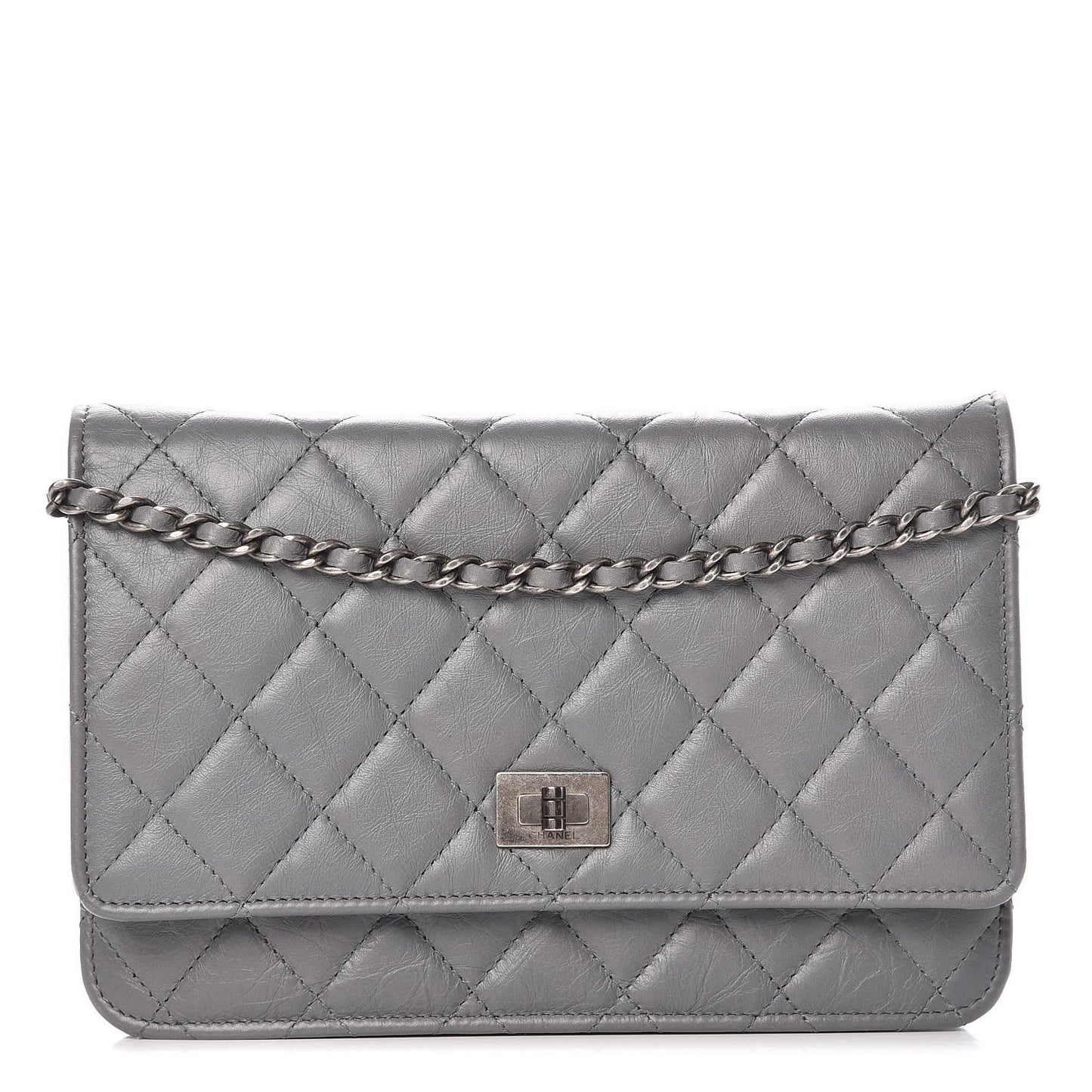 Aged Calfskin Quilted Reissue Wallet On Chain WOC Grey