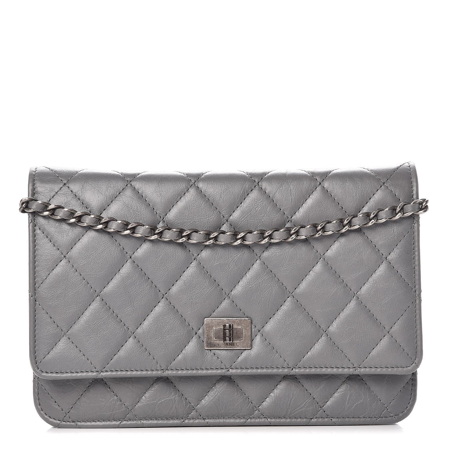 Chanel Aged Calfskin Quilted Reissue Wallet On Chain WOC Grey 1 of 14