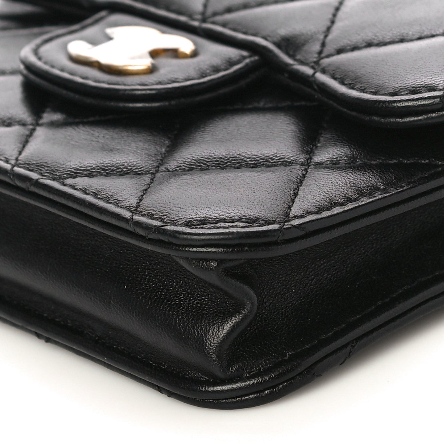 Lambskin Quilted Top Handle Flap Coin Purse With Chain Black
