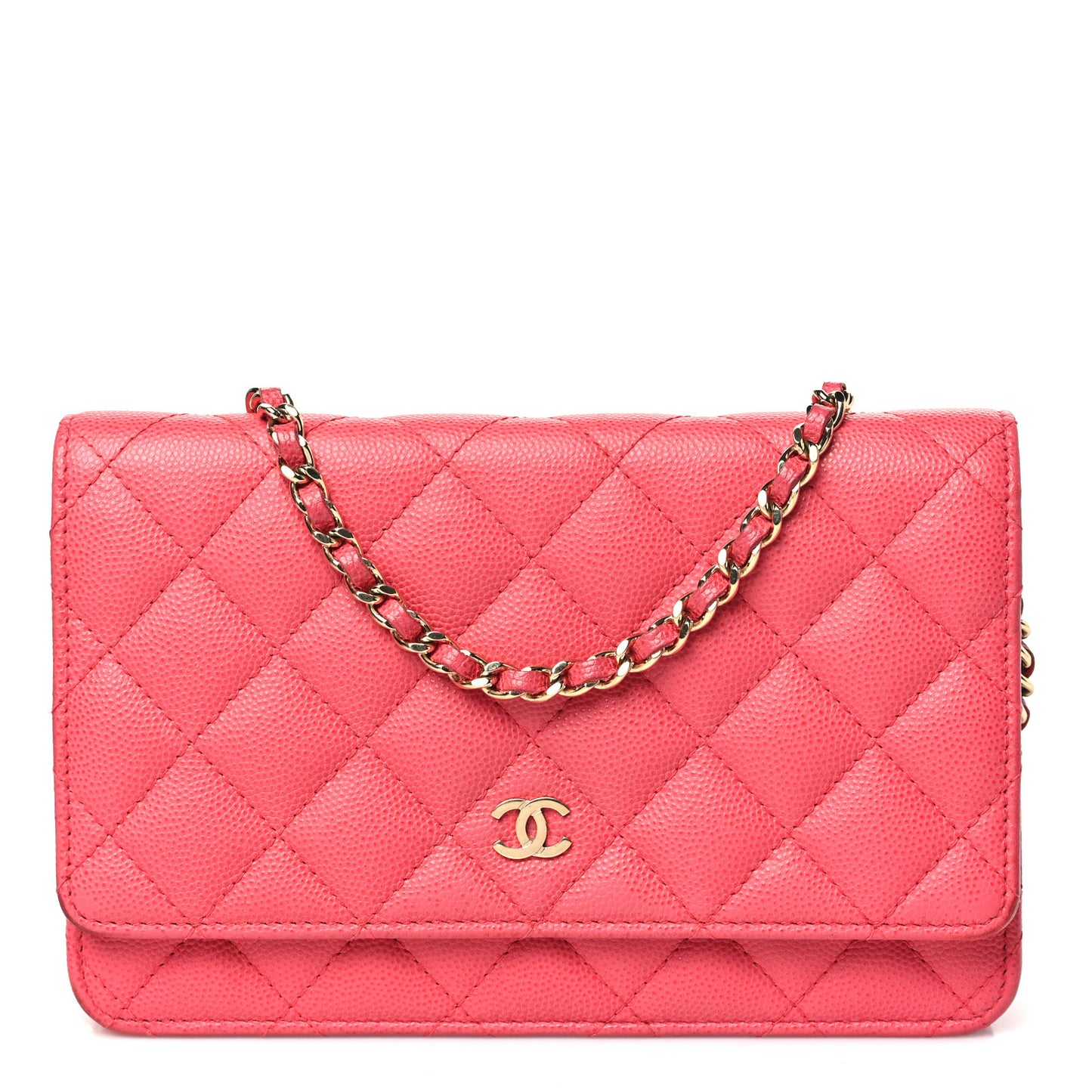 Caviar Quilted Wallet on Chain WOC Pink