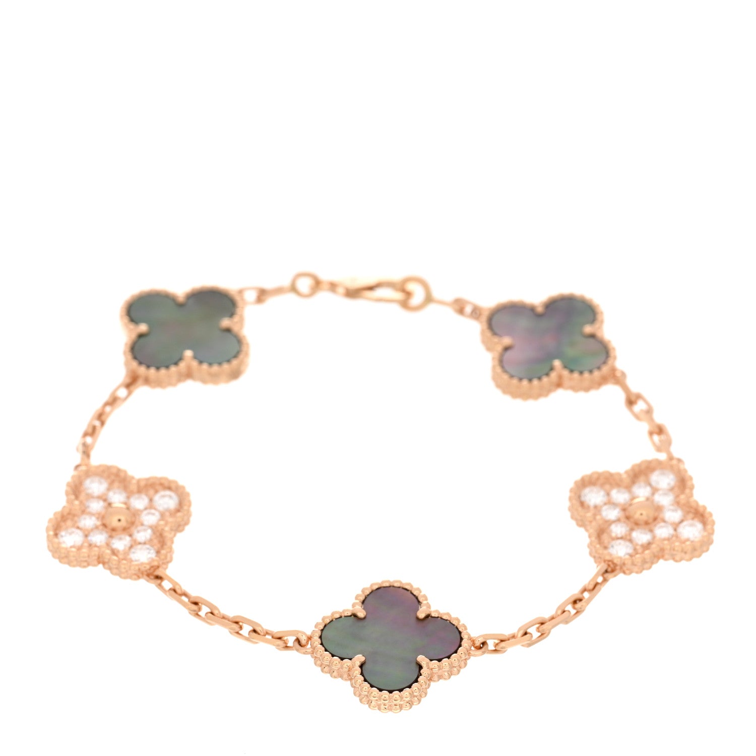 Van Cleef & Arpels 18K Rose Gold Diamond Gray Mother of Pearl 5 Motifs Vintage Alhambra Bracelet 1 of 4
