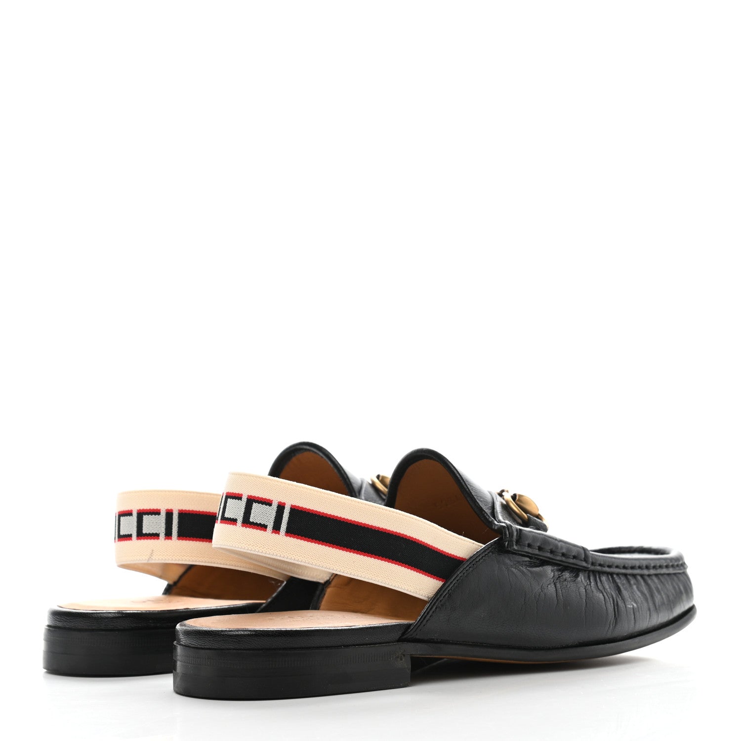 Gucci Goatskin Stripe Mens Horsebit Slingback Slippers 7 Black 4 of 10