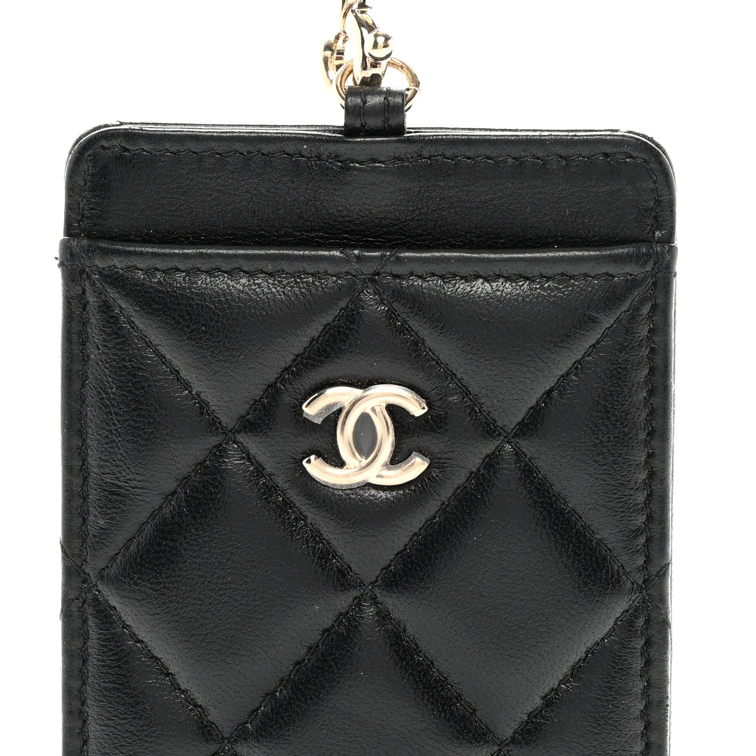 Chanel Lambskin Quilted Lanyard Card Holder On Chain Black 8 of 10