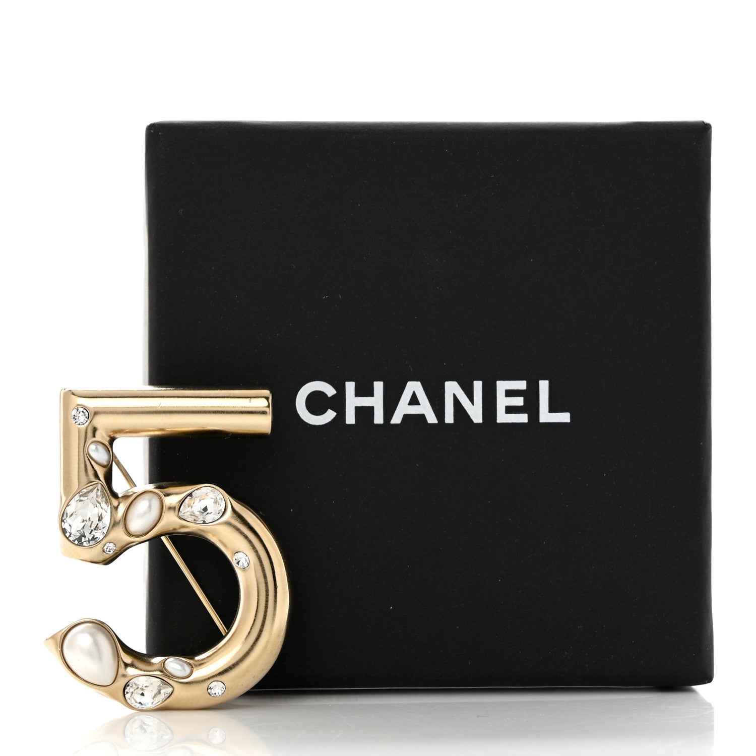 Chanel Pearl Crystal N°5 Brooch Gold 5 of 5