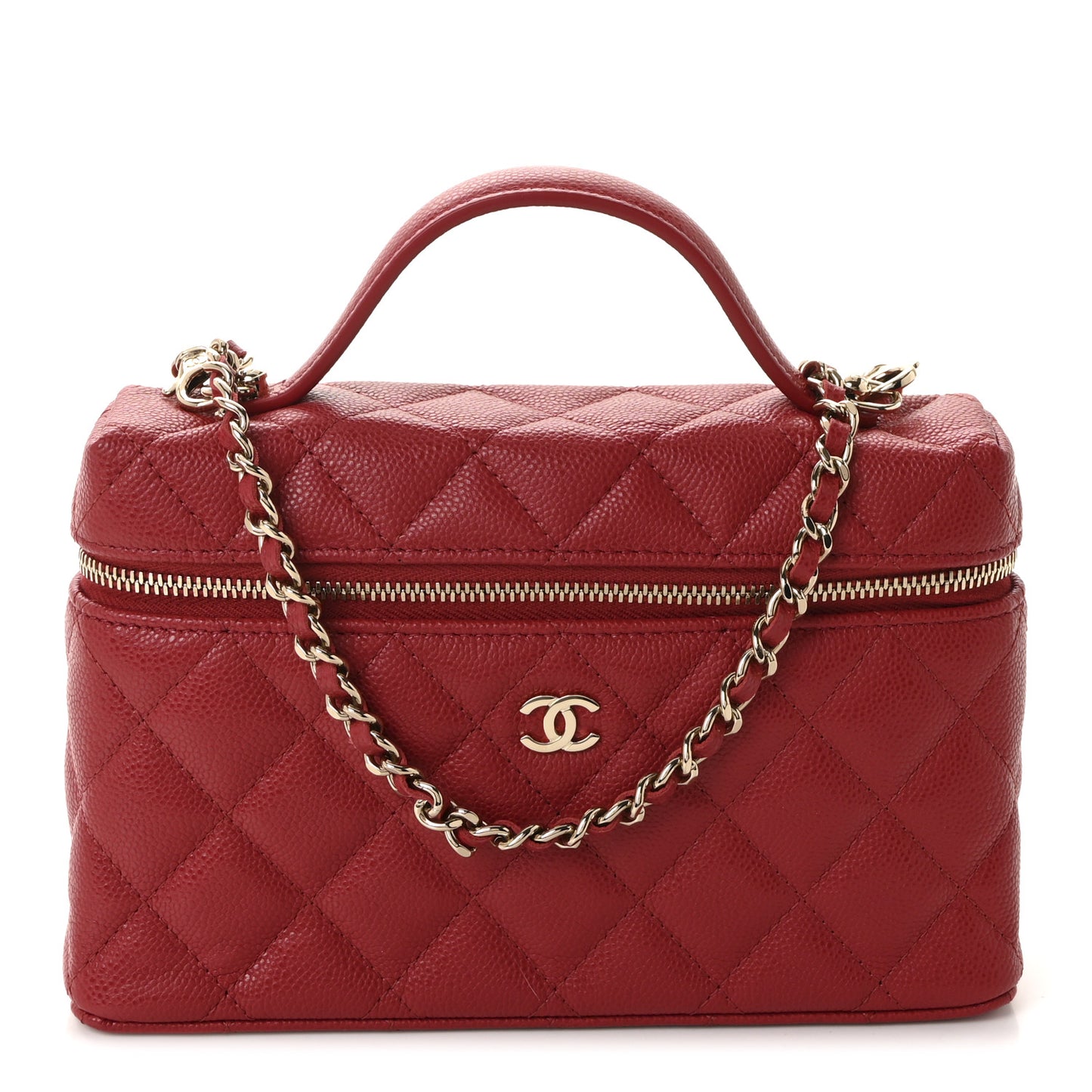 Caviar Quilted Top Handle Slim Vanity With Chain Red