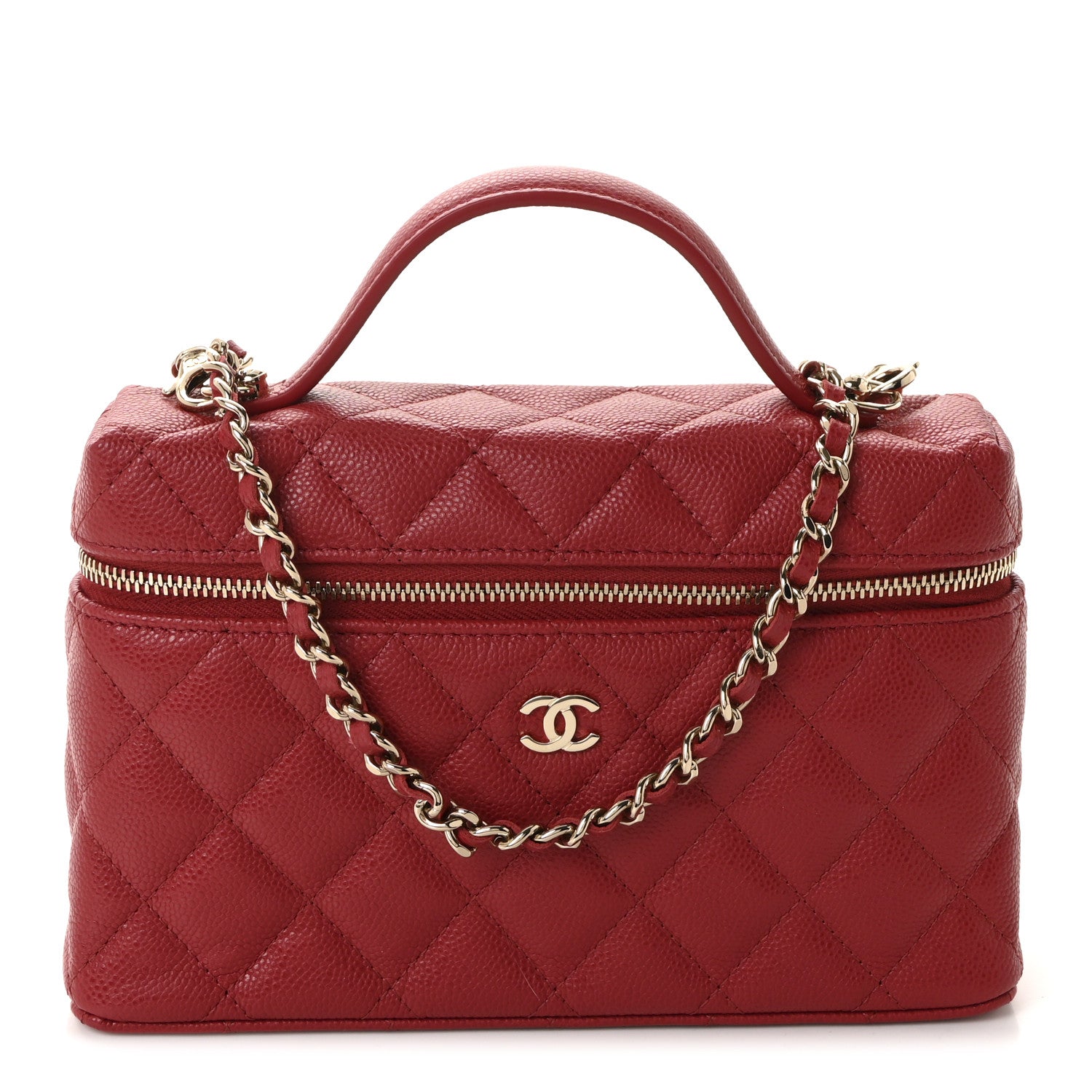 Chanel Caviar Quilted Top Handle Slim Vanity With Chain Red 1 of 11