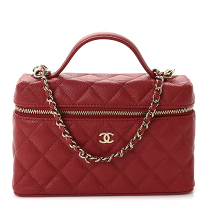 Chanel Caviar Quilted Top Handle Slim Vanity With Chain Red 1 of 11