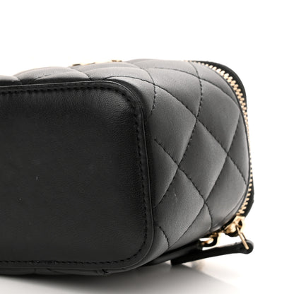 Chanel Lambskin Quilted Mini Vanity Case With Pearl Chain Black 11 of 12