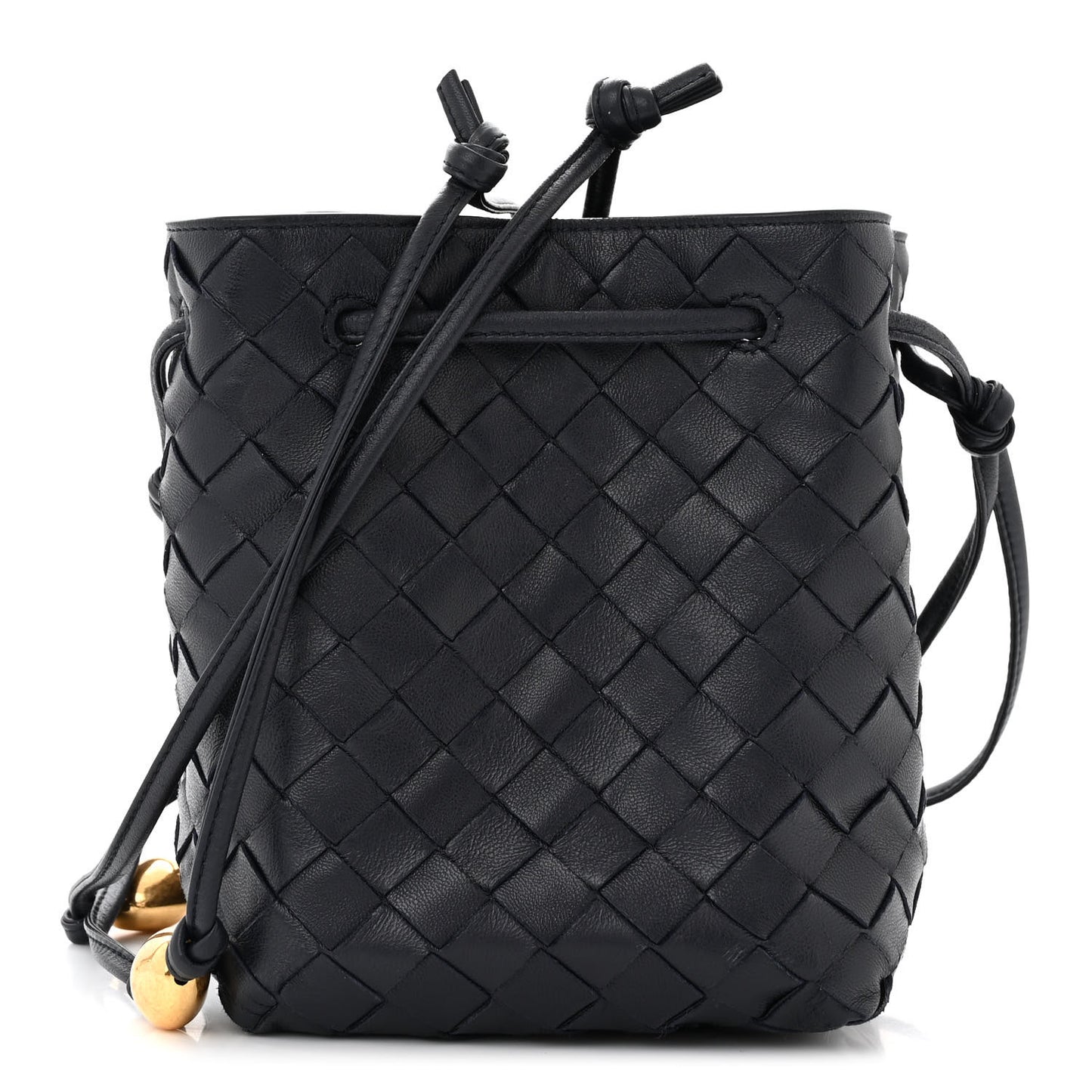 Nappa Intrecciato Small Drawstring Bucket Bag Navy
