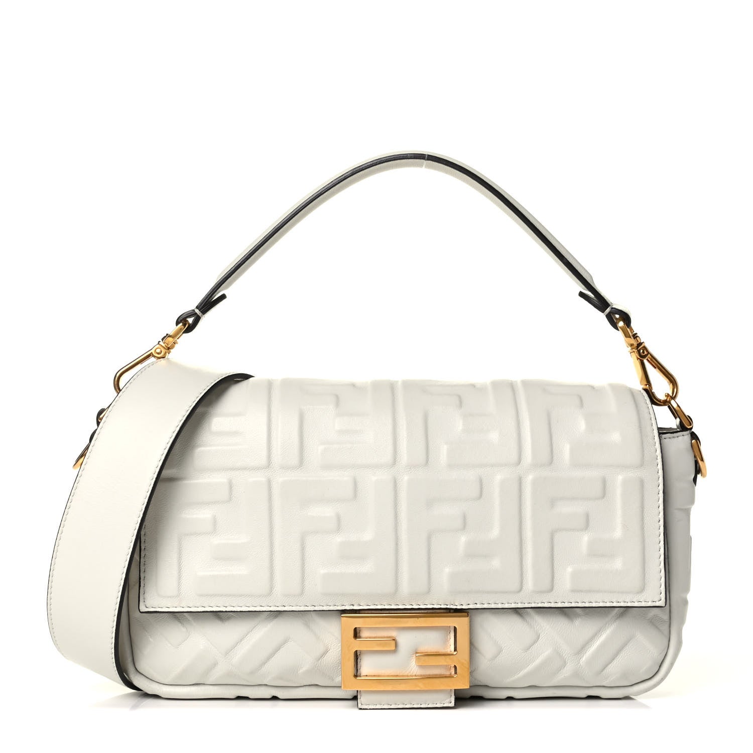 Fendi Nappa FF 1974 Embossed Baguette White 1 of 7