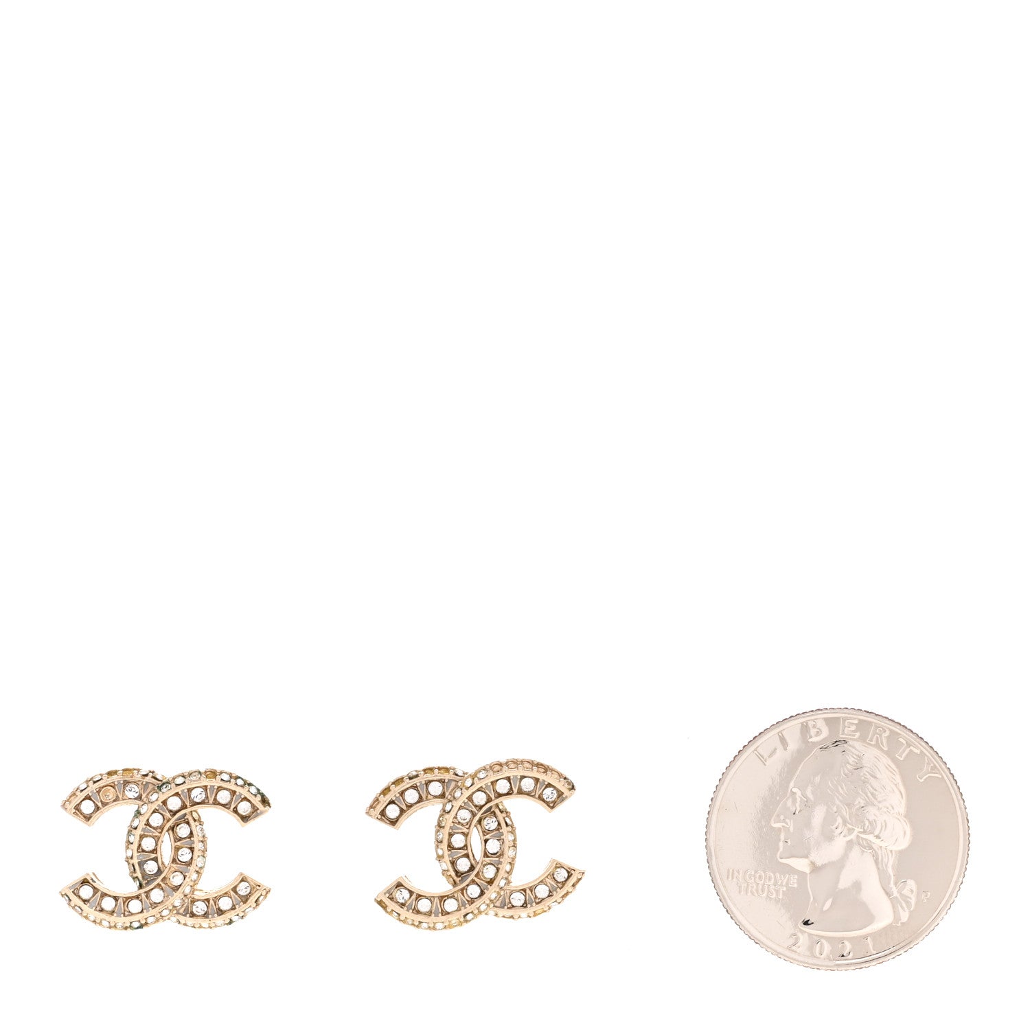 Chanel Crystal Timeless CC Earrings Light Gold 2 of 6