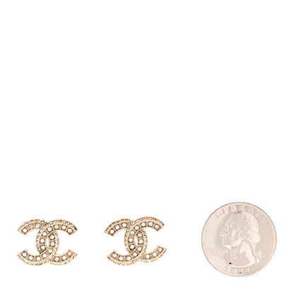 Chanel Crystal Timeless CC Earrings Light Gold 2 of 6