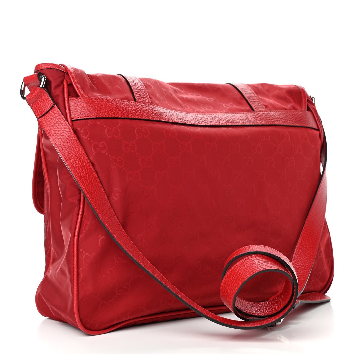 Nylon Monogram Double Buckle Flap Messenger Bag Vibrant Red