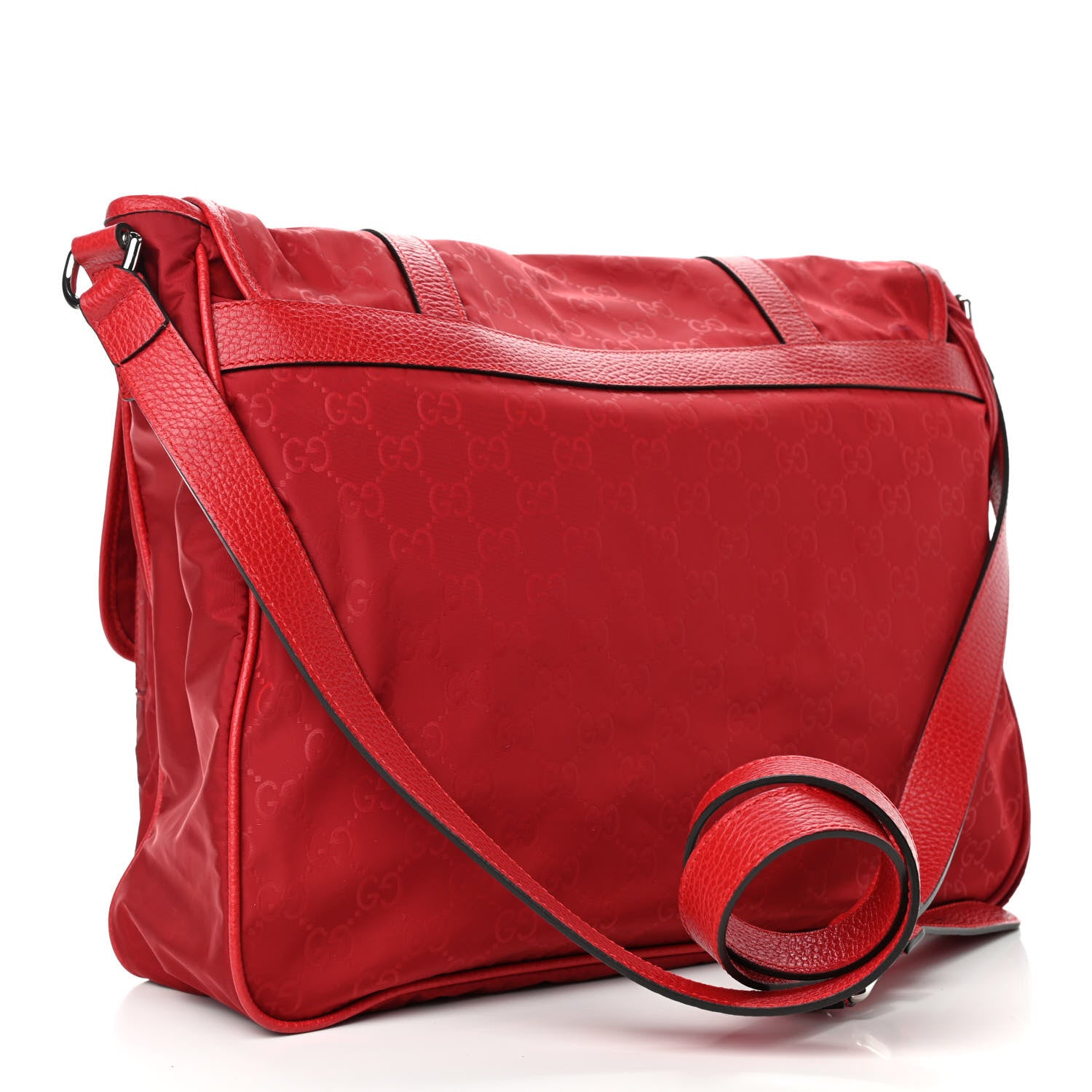 Gucci Nylon Monogram Double Buckle Flap Messenger Bag Vibrant Red 2 of 4
