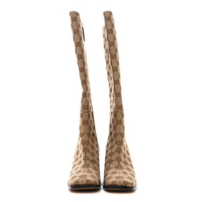 Gucci GG Supreme Knee High Boots 35 Beige Ebony New Acero 2 of 8