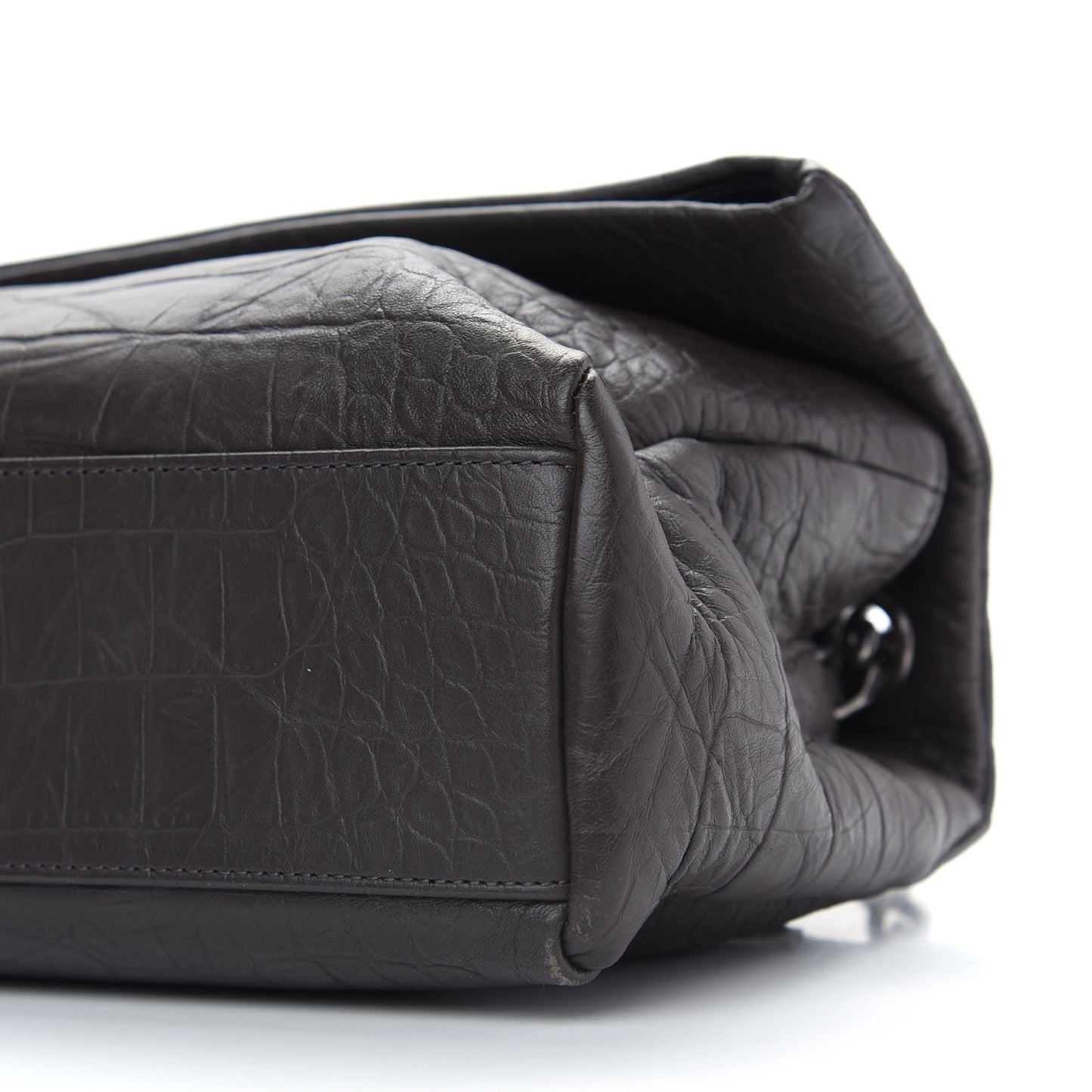Calfskin Crocodile Embossed Medium West Hollywood Monogram Fold-Over Grey