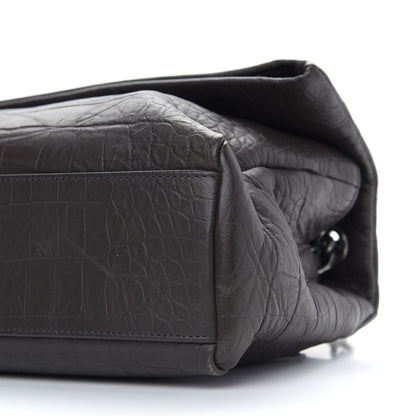 Saint Laurent Calfskin Crocodile Embossed Medium West Hollywood Monogram Fold-Over Grey 9 of 9