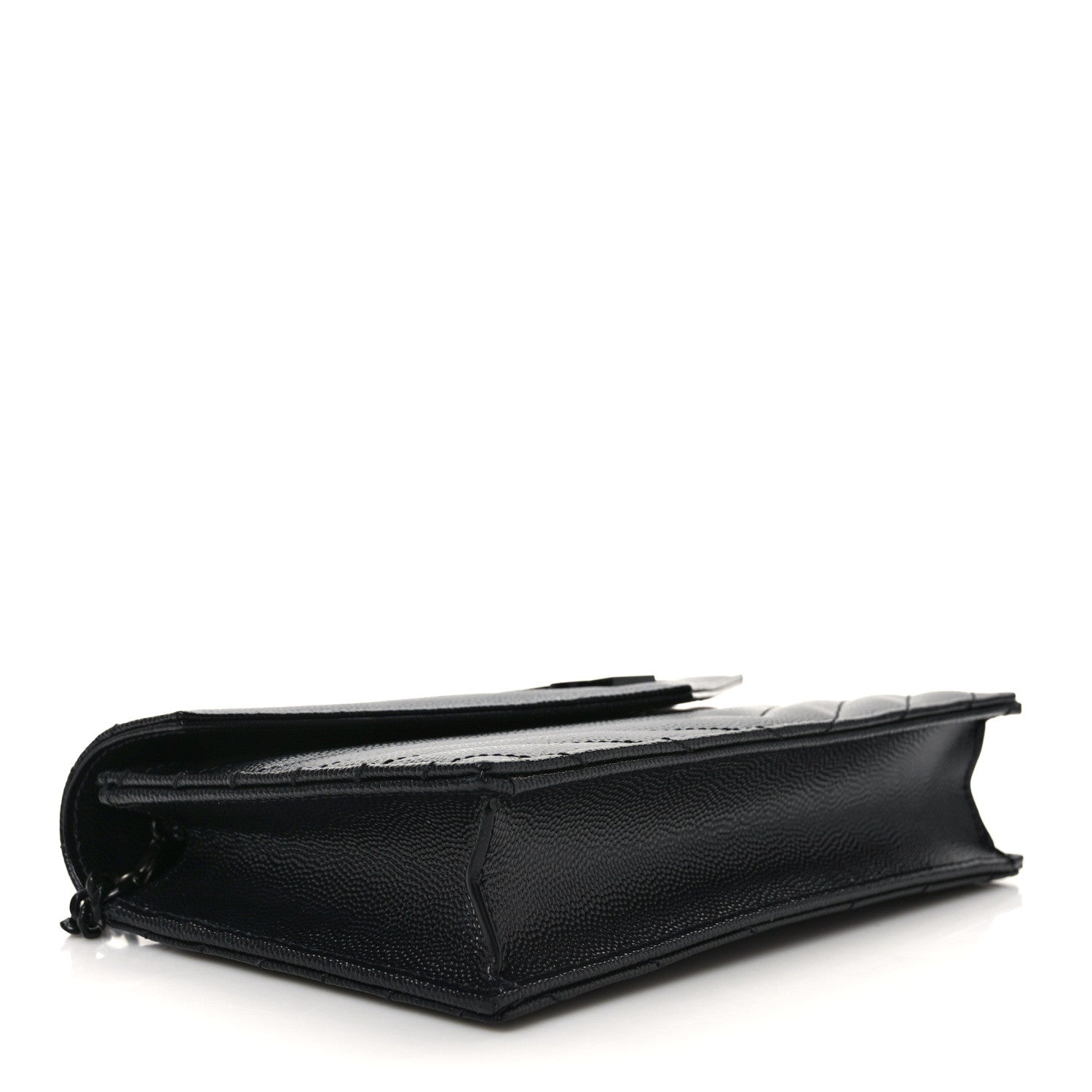 Saint Laurent Grain De Poudre Matelasse Chevron Monogram Monochrome Envelope Chain Wallet Black 4 of 9