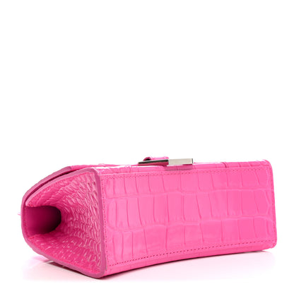 Balenciaga Shiny Calfskin Crocodile Embossed Hourglass Top Handle Bag XS Neon Pink 4 of 15