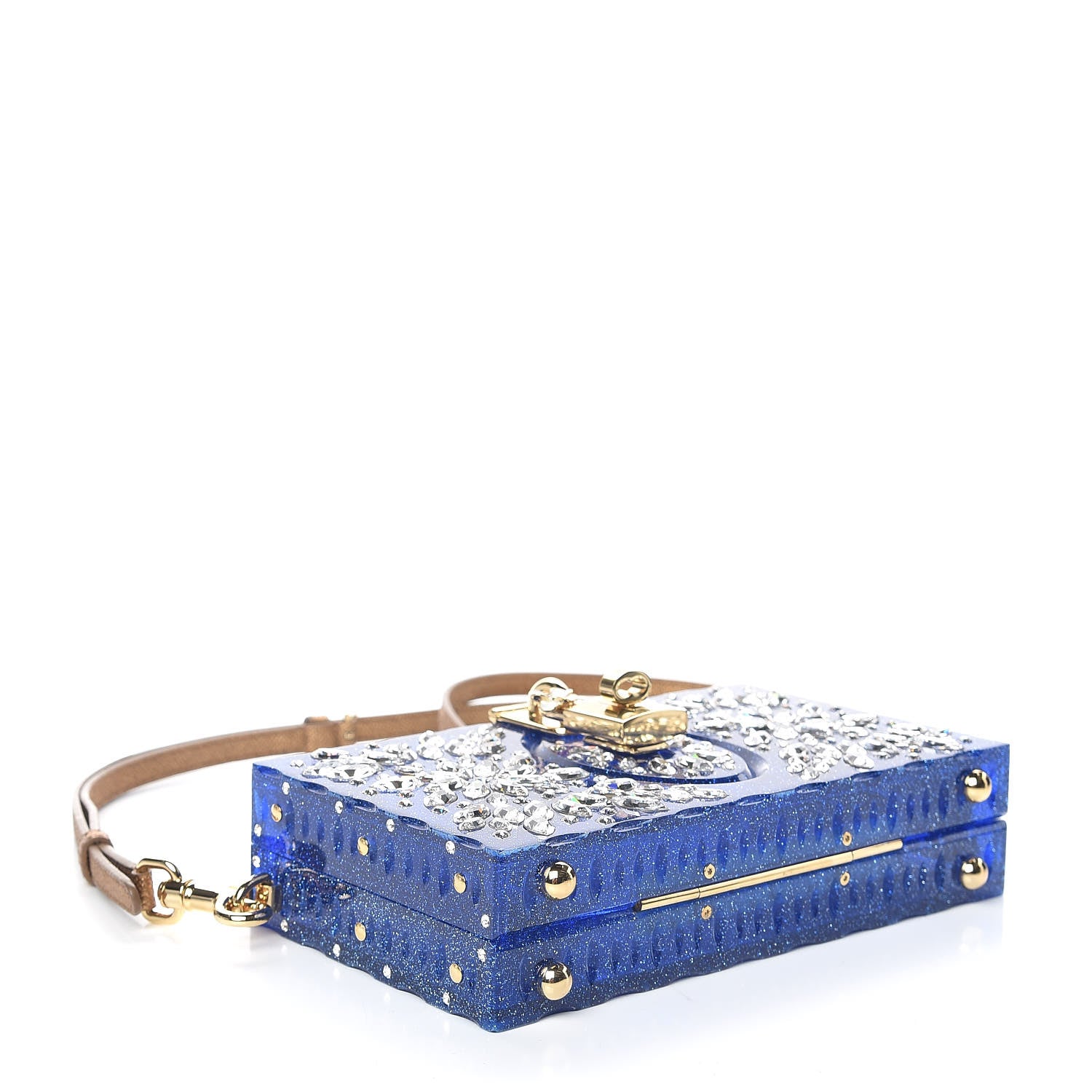 Dolce & Gabbana Crystal Embellished Plexiglass Dolce Box Clutch Blue 4 of 10