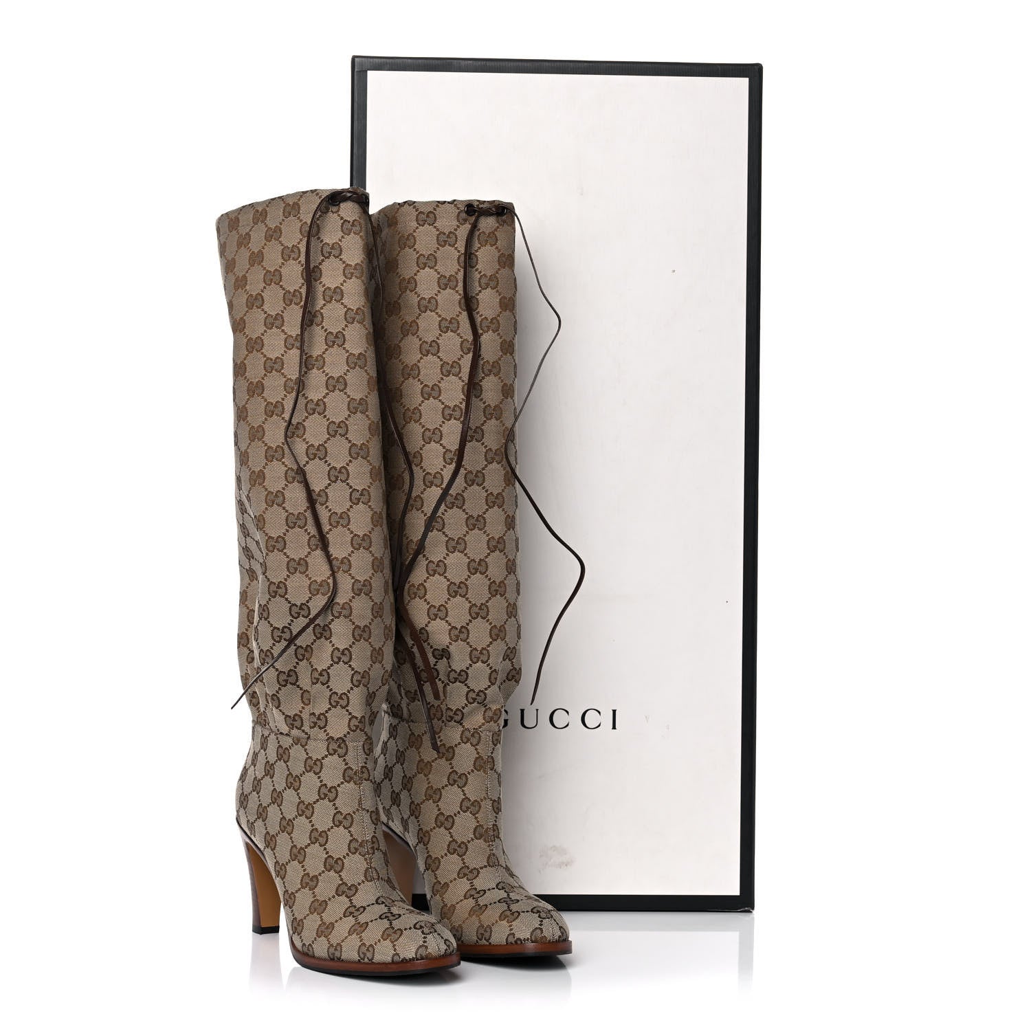 Gucci Monogram Lisa Mid Heel Boots 39.5 Beige Ebony 8 of 8