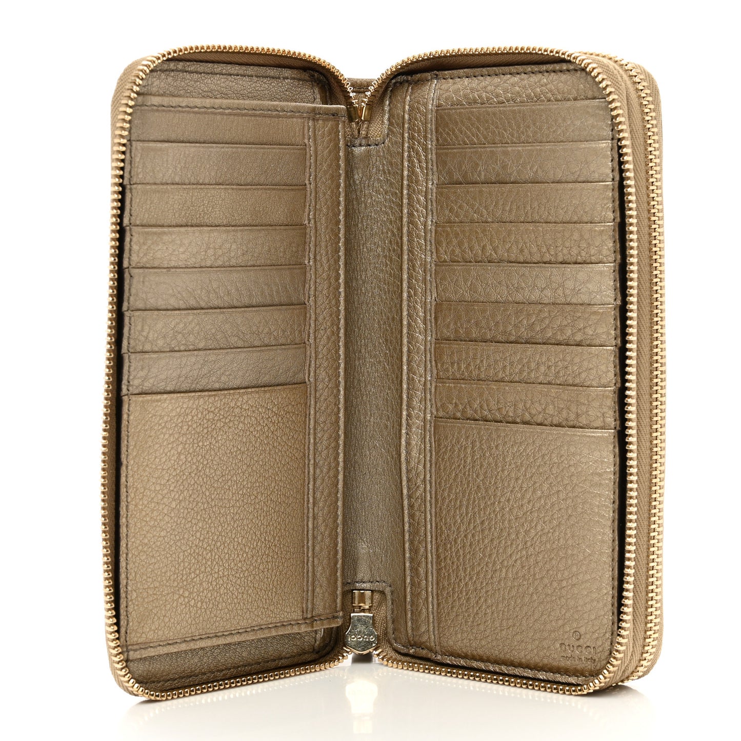 Metallic Pebbled Calfskin Soho Zip Around Organizer Wallet Golden Beige