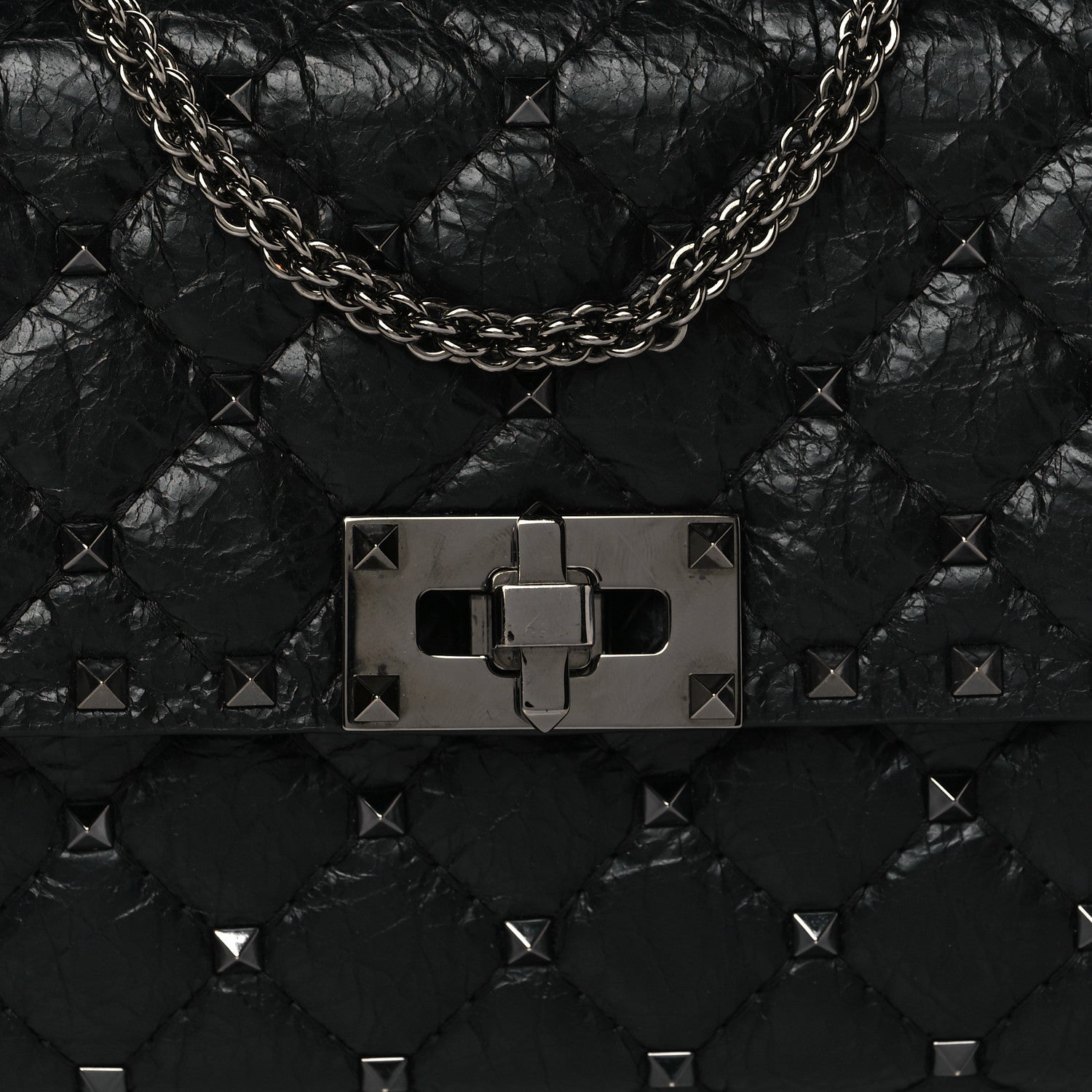 Valentino Garavani Craquele Nappa Rockstud Spike Wallet on Chain Black 7 of 9