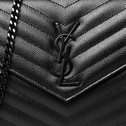 Saint Laurent Grain De Poudre Matelasse Chevron Monogram Chain Wallet Black 8 of 10