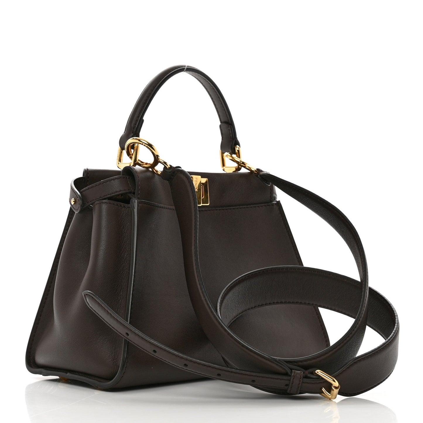 Vitello Seta Suede FF Mini Peekaboo Iconic Satchel Chocolate Sigaro Marrone