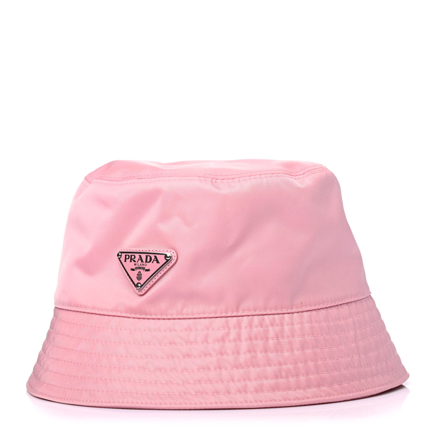 Prada Re-Nylon Metal Triangle Logo Womens Bucket Hat M Begonia 1 of 4
