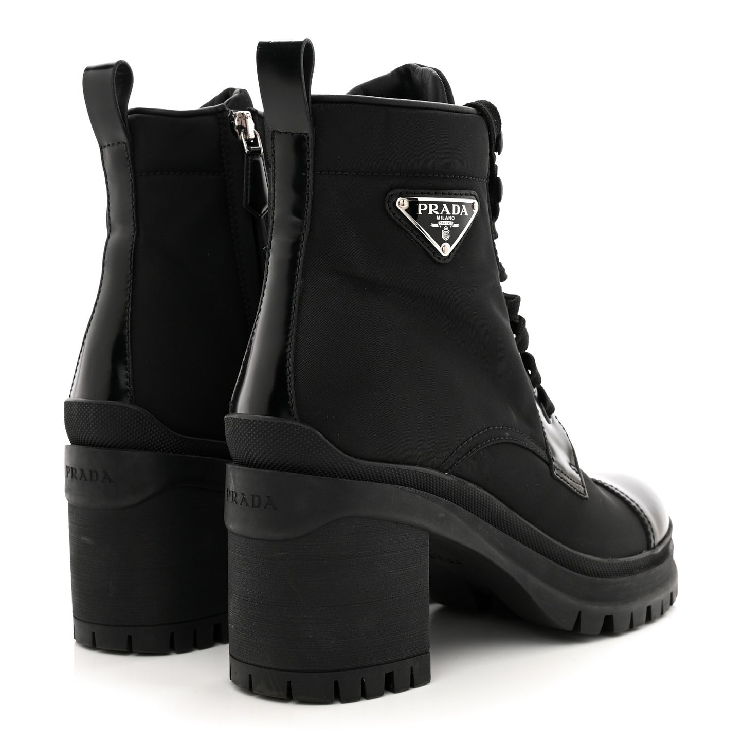 Spazzolato Re-Nylon Metal Triangle Logo Lace Up 55mm Ankle Boots 38.5 Black