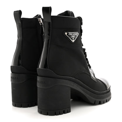 Prada Spazzolato Re-Nylon Metal Triangle Logo Lace Up 55mm Ankle Boots 38.5 Black 4 of 15
