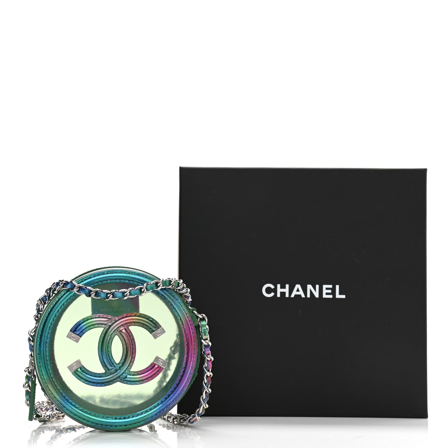 PVC Calfskin Lambskin Quilted Round Filigree Clutch With Chain Green