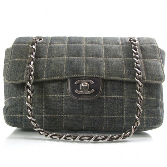 Denim Square Quilted Flap Bag