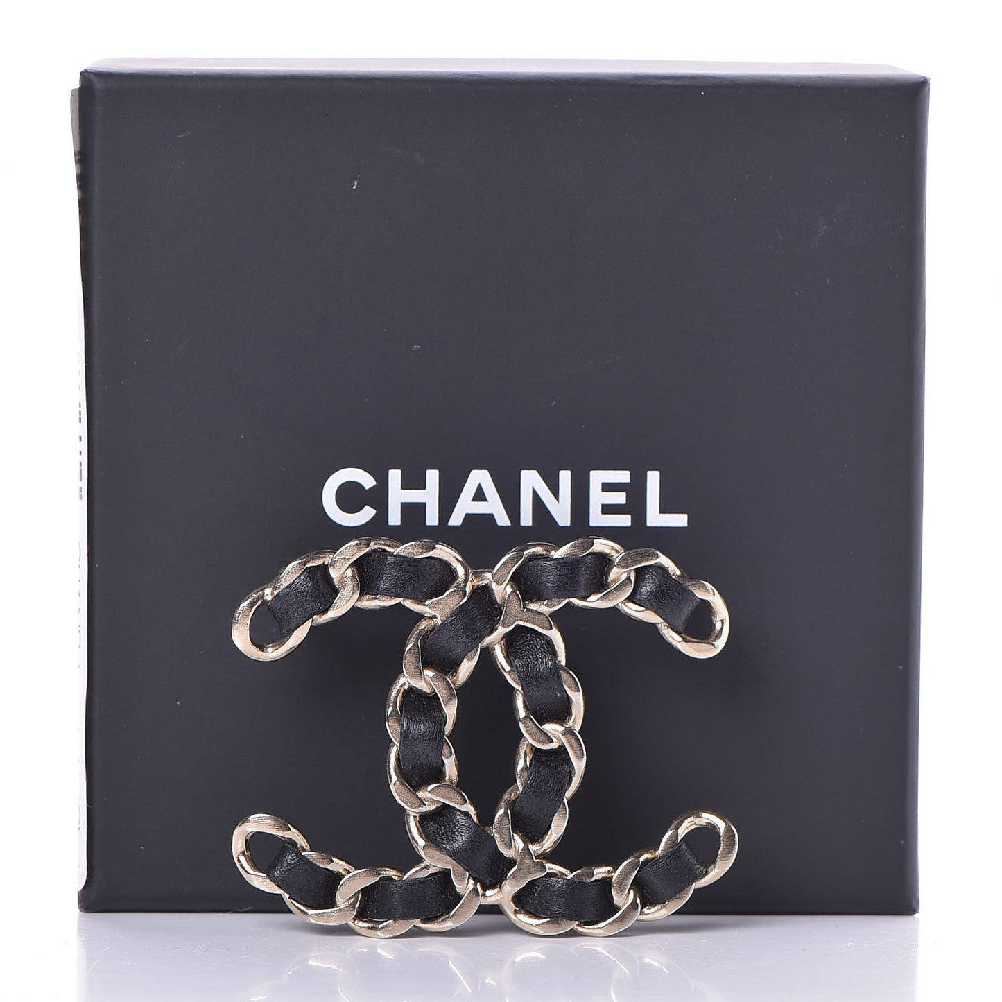 Lambskin Chain CC Brooch Black Gold