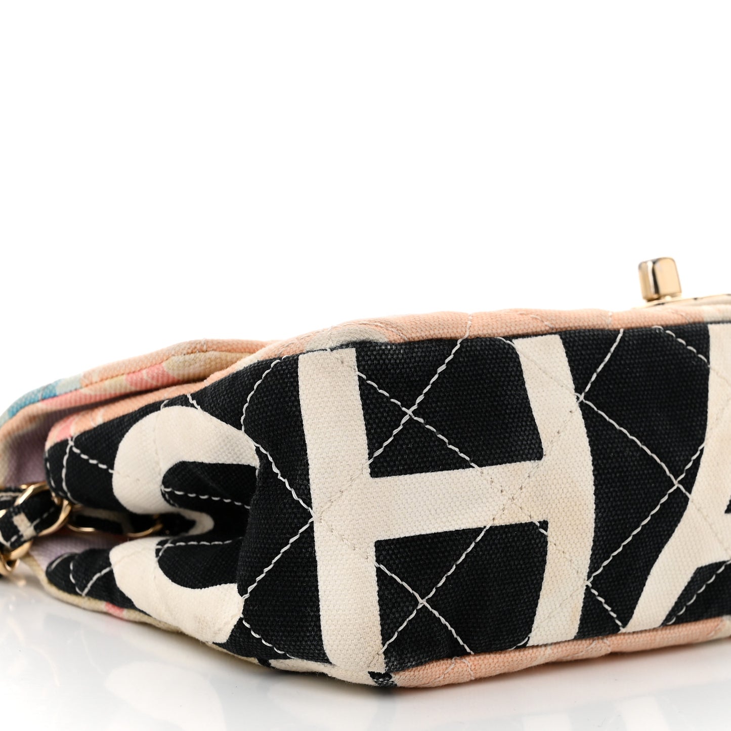 Canvas Small Printed Eiffel Tower Flap Bag Beige Multicolor