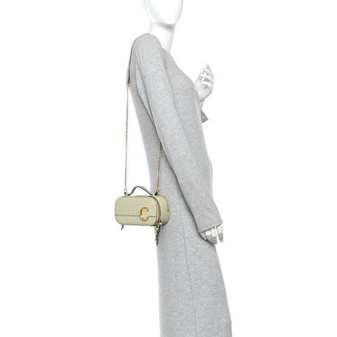 Calfskin Crocodile Embossed Mini C Vanity Bag Light Eucalyptus