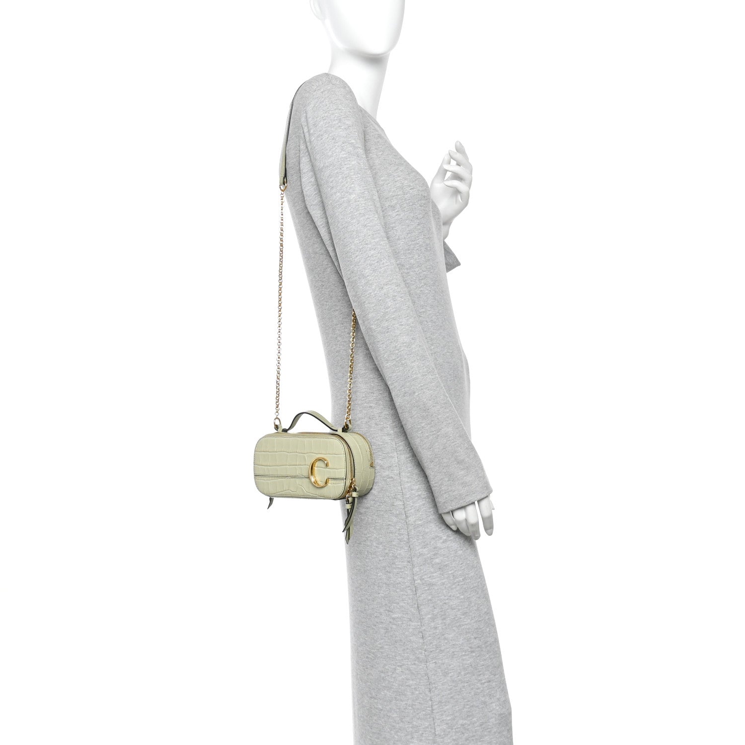 Chloe Calfskin Crocodile Embossed Mini C Vanity Bag Light Eucalyptus 2 of 9