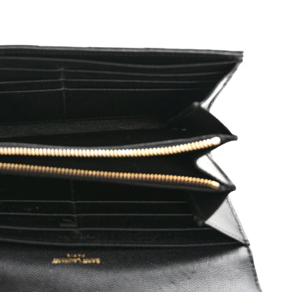 Saint Laurent Grain De Poudre Matelasse Chevron Monogram Flap Wallet Black 5 of 13